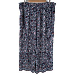 Max Studio Womens Cropped Wide Leg Palazzo Pants Size 2X Blue Geometric Resort